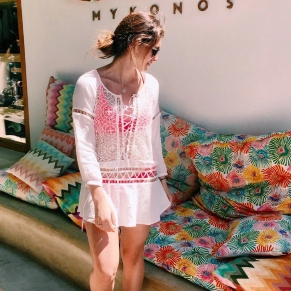 For Love & Lemons Martinique Lace Swim Cover Up White Medium